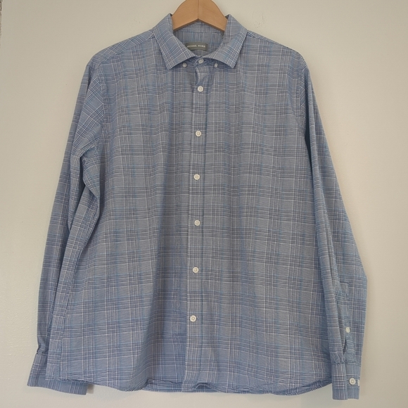Michael Kors Shirt XL Slim Short Blue Button Long Sleeve Cotton Preppy Business - Picture 1 of 10